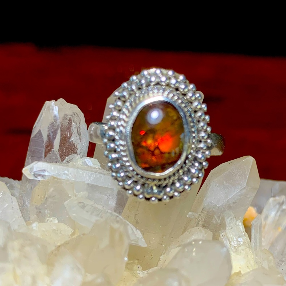 Solid Sterling Mexican Fire Agate Ring - image 1